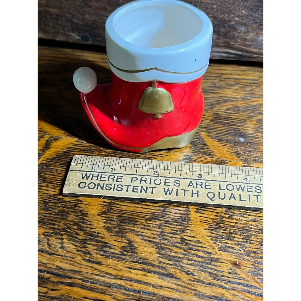 VTG Colonial Candle Santa Boot Ceramic Christmas Holiday Decor Red Gold Japan